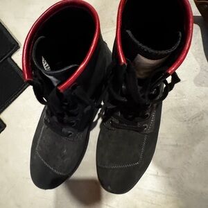 Men's Black and Red Lace-Up Boots